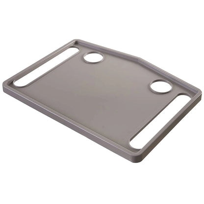Gray cutting board with handles on a white background