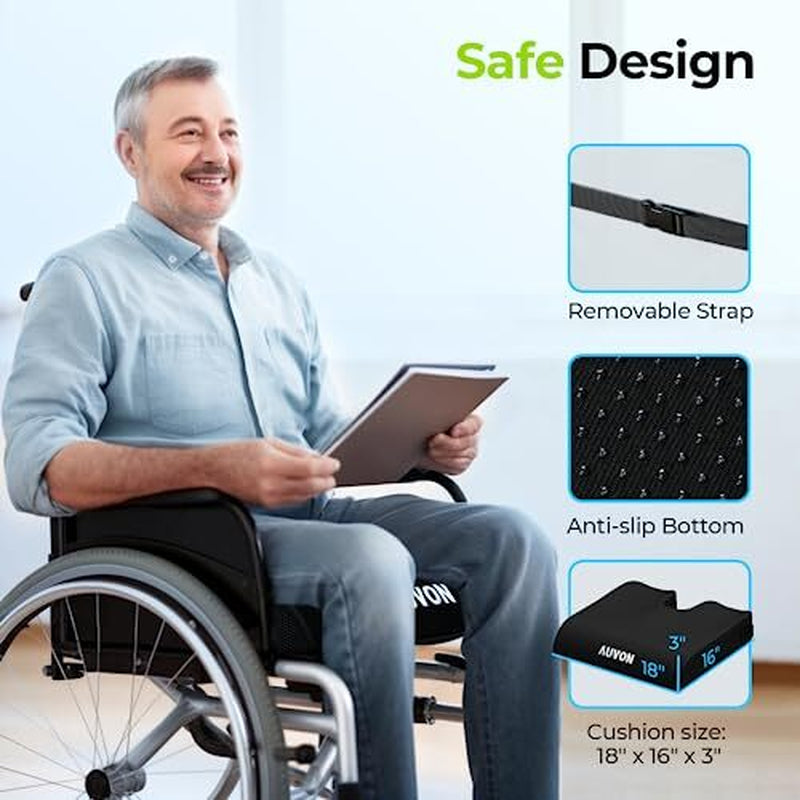 Gel Wheelchair Seat Cushion, Relieve Sciatica, Back, Coccyx, Pressure Black