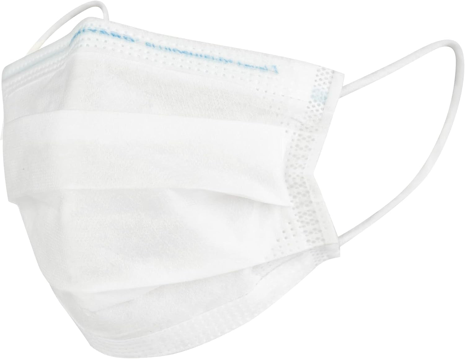 White face mask with blue trim on a white background