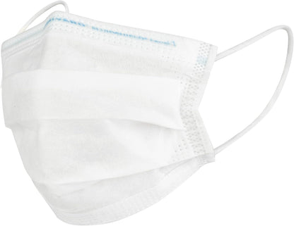 White face mask with blue trim on a white background
