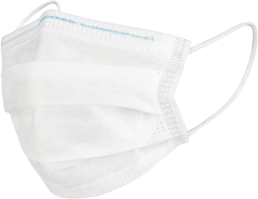 White face mask with blue trim on a white background