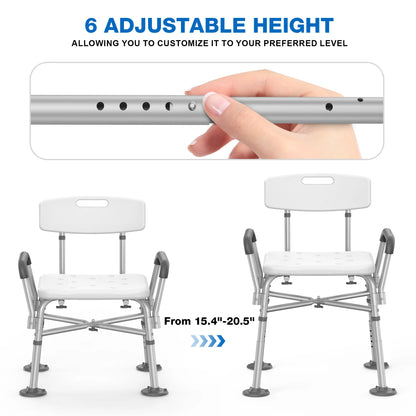Adjustable height chair with a hand demonstrating the height adjustment mechanism on a white background.

