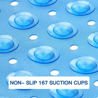Pattern of blue suction cups on a blue background with text 'NON-SLIP 167 SUCTION CUPS'.


