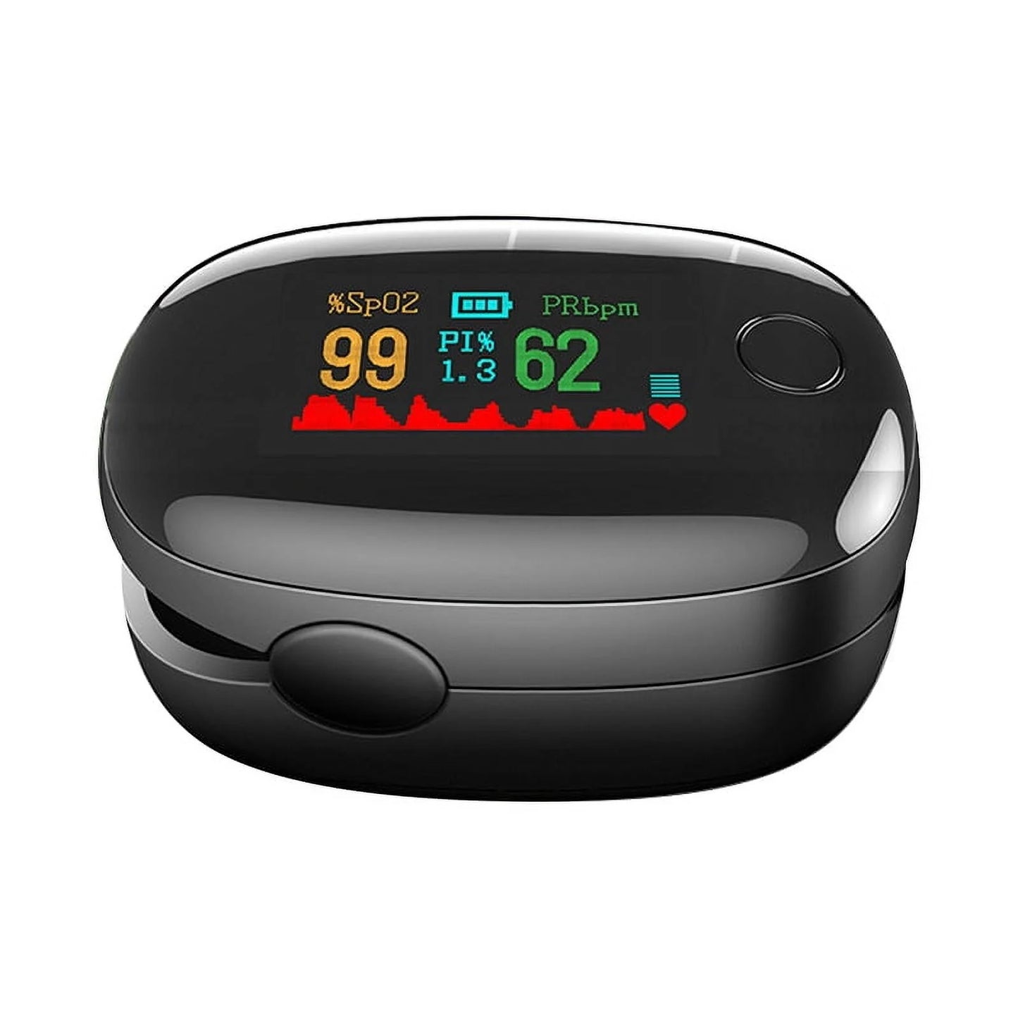 Black pulse oximeter on a white background

