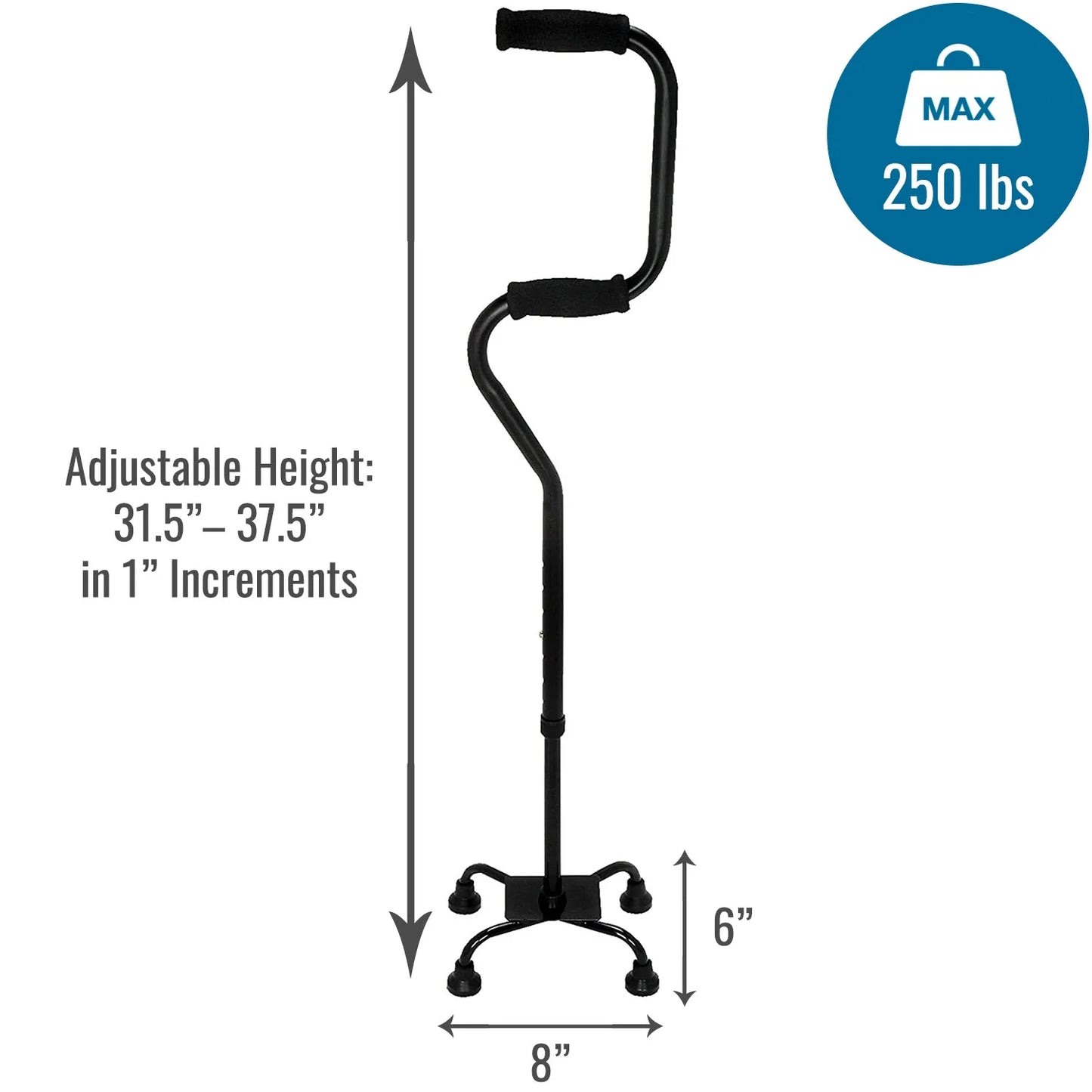 Quad Walking Cane, Sit to Stand Walker, Adjustable Canes for Men, Canes for Women, FSA HSA Eligible with Quad Base, Foam Handles Quad Cane, Black