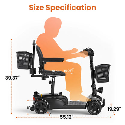 SACVON 4-Wheel Mobility Scooter – Folding, Cane Holder, Black