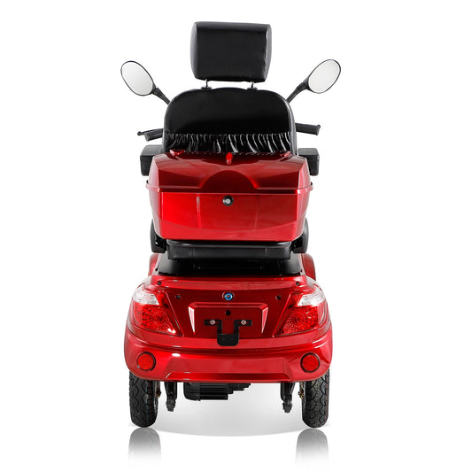 Red mobility scooter on a white background