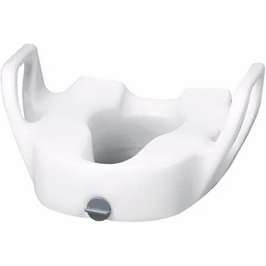 White raised toilet seat with handles on a white background