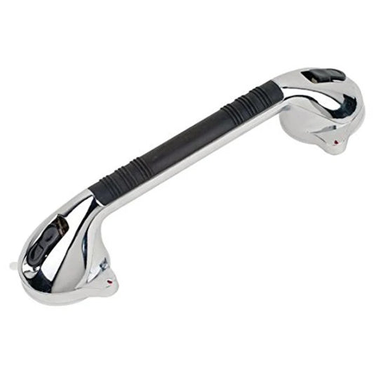 Black metal grab bar on a white background