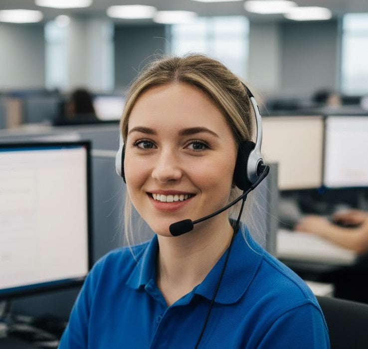 Woman wearing a headset in an office setting