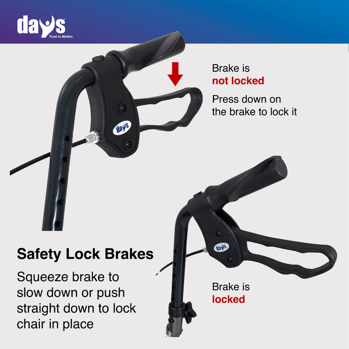 Safety lock brakes with instructions on how to use them, featuring the brand 'days'.