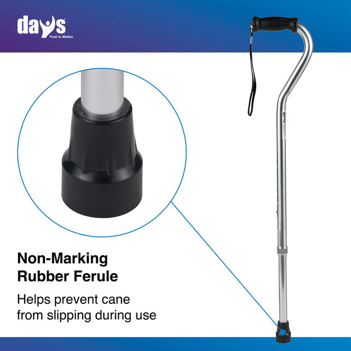 Cane with non-marking rubber ferule feature on a blue and white background