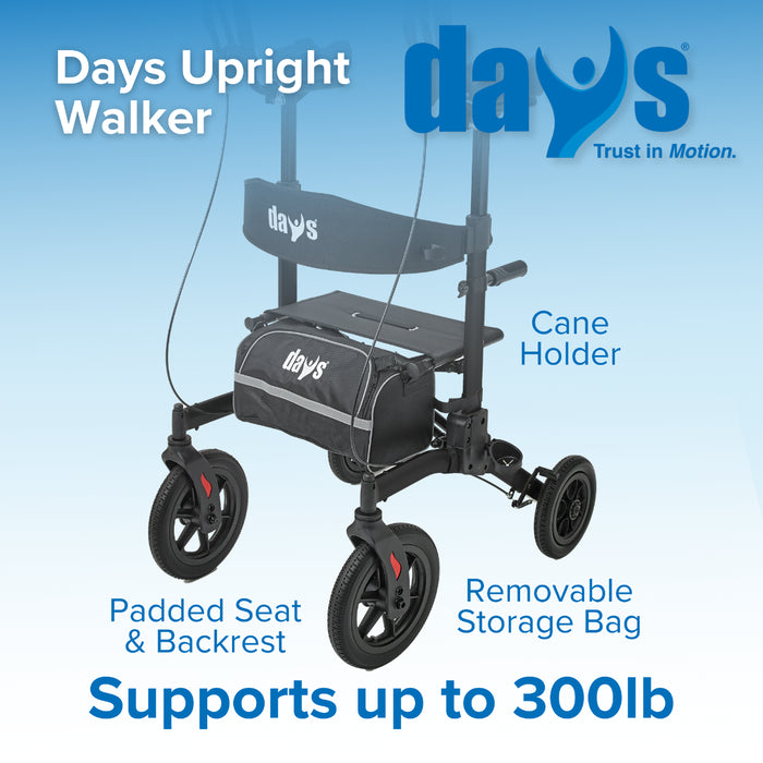 Days Upright Walker with features highlighted on a blue background