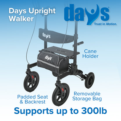 Days Upright Walker with features highlighted on a blue background