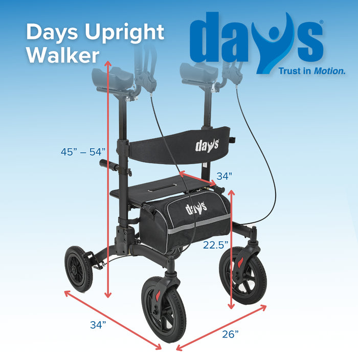 Days Upright Walker with dimensions on a blue background