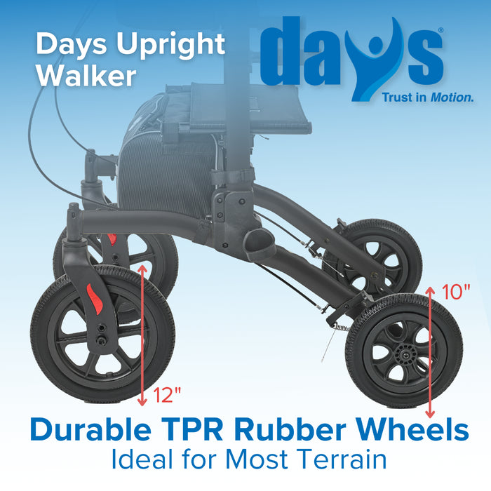 Days Upright Walker with durable TPR rubber wheels on a light blue background