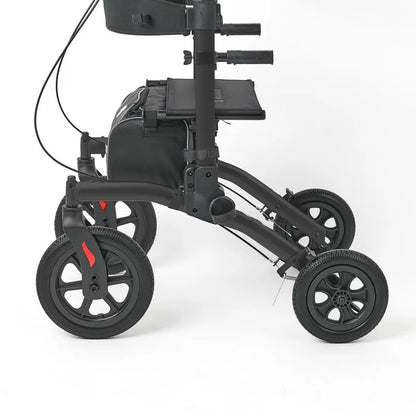 Black rollator with wheels on a white background