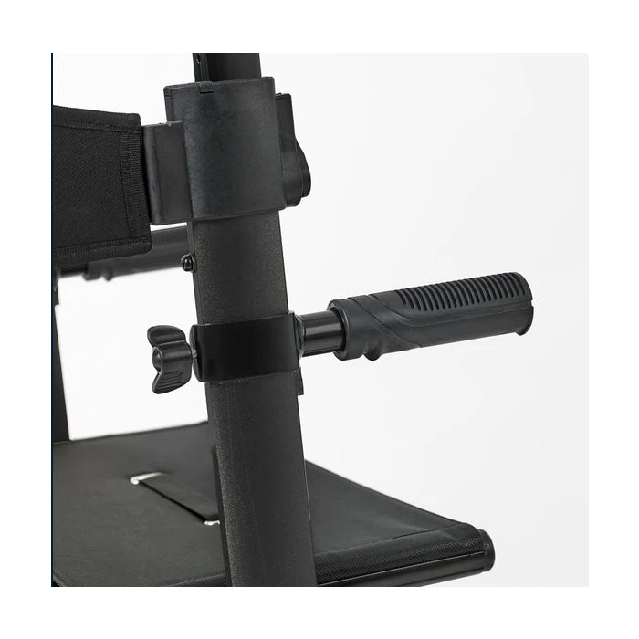 Black adjustable rollator handgrip on a white background