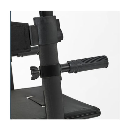 Black adjustable rollator handgrip on a white background