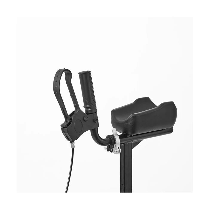 Black rollator armrest on a white background