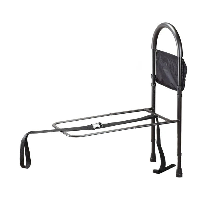 Black metal bed rail on a white background