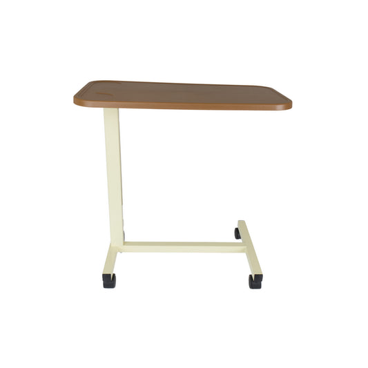 Rectangular table with a brown top and beige legs on a white background
