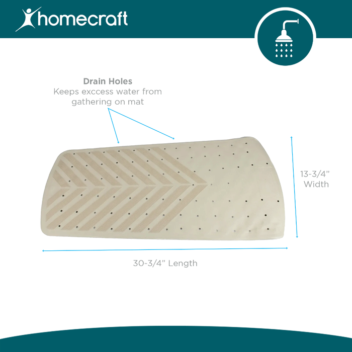 Shower mat with drain holes labeled, featuring Homecraft branding.