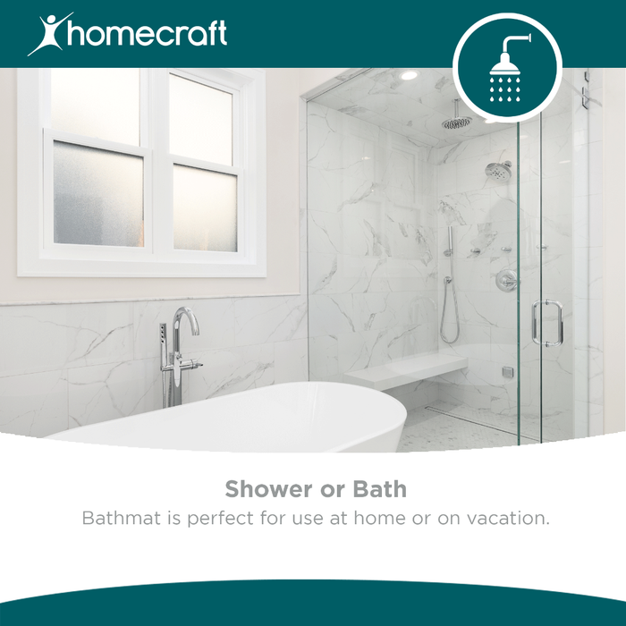Bathroom with bathtub and shower, featuring Homecraft branding.