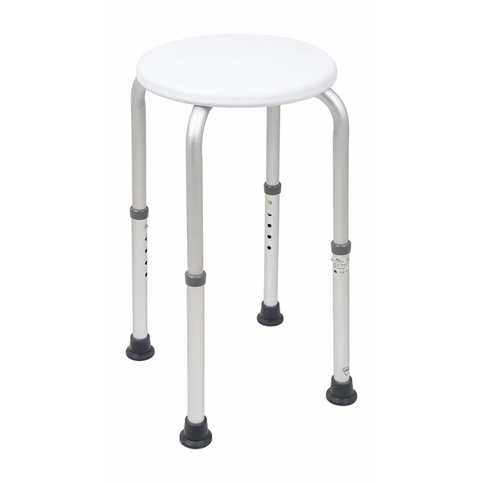 Adjustable height stool with white seat and gray legs on a white background