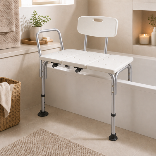 Bathtub Transfer Bench – Extra‑Wide, Suction‑Cup Feet