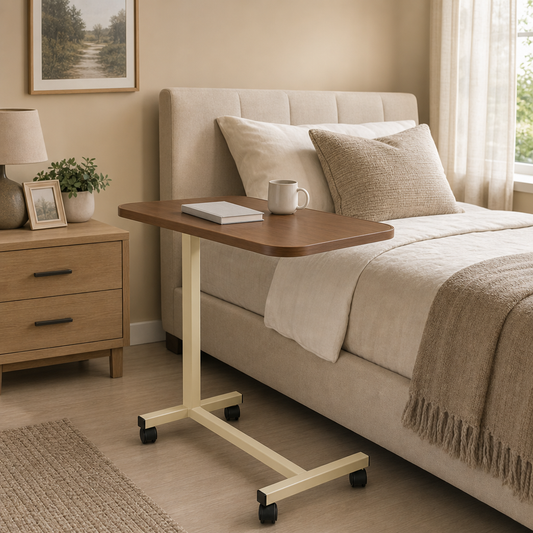 Overbed Table with Casters – Height Adjustable 29½"–41¾"