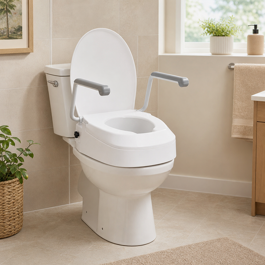 Raised Toilet Seat with Armrests – 3 Height Options