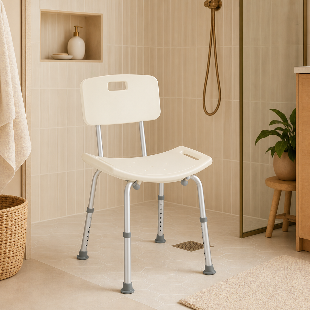 Shower Chair with Backrest – Adjustable 16⅛"–22"
