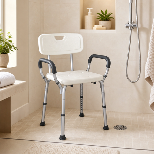 Homecraft Shower Chair with Back & Padded Arms – Adjustable 16½"–21"