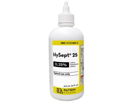 HySept 25 bottle with label on a white background