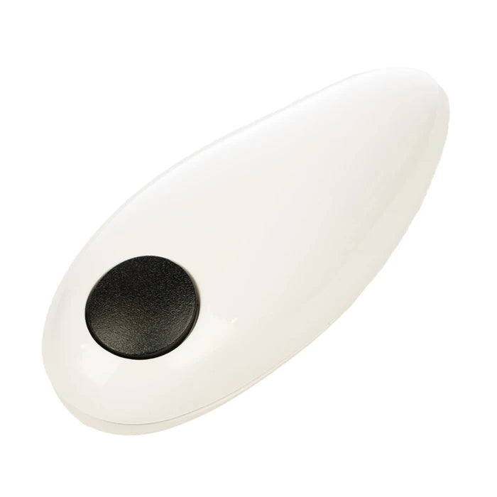 White can opener with a black circular component on a white background