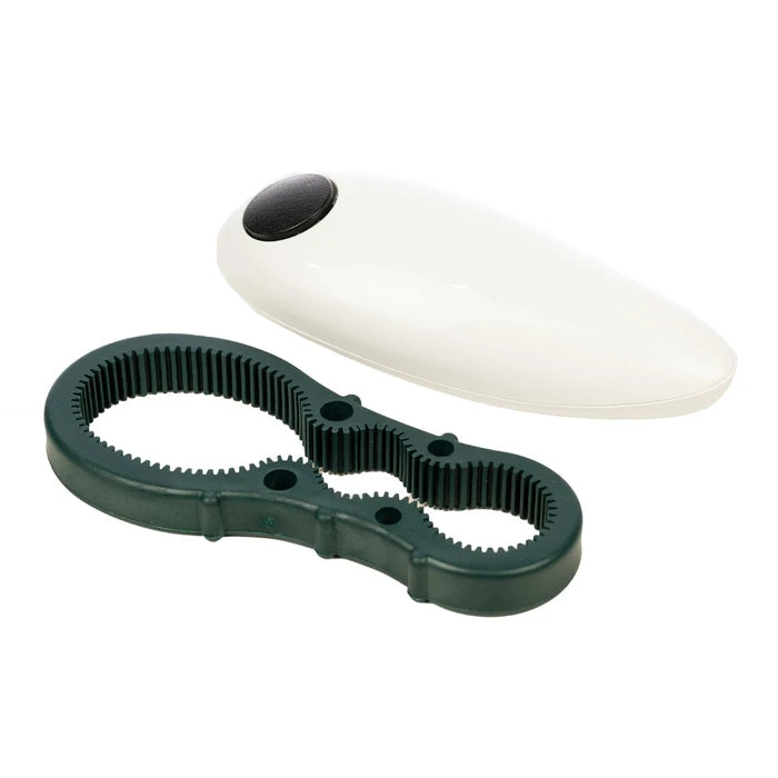 Black plastic tool with a white object on a white background