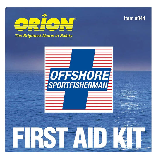Orion offshore sportfisherman first aid kit packaging with ocean background

