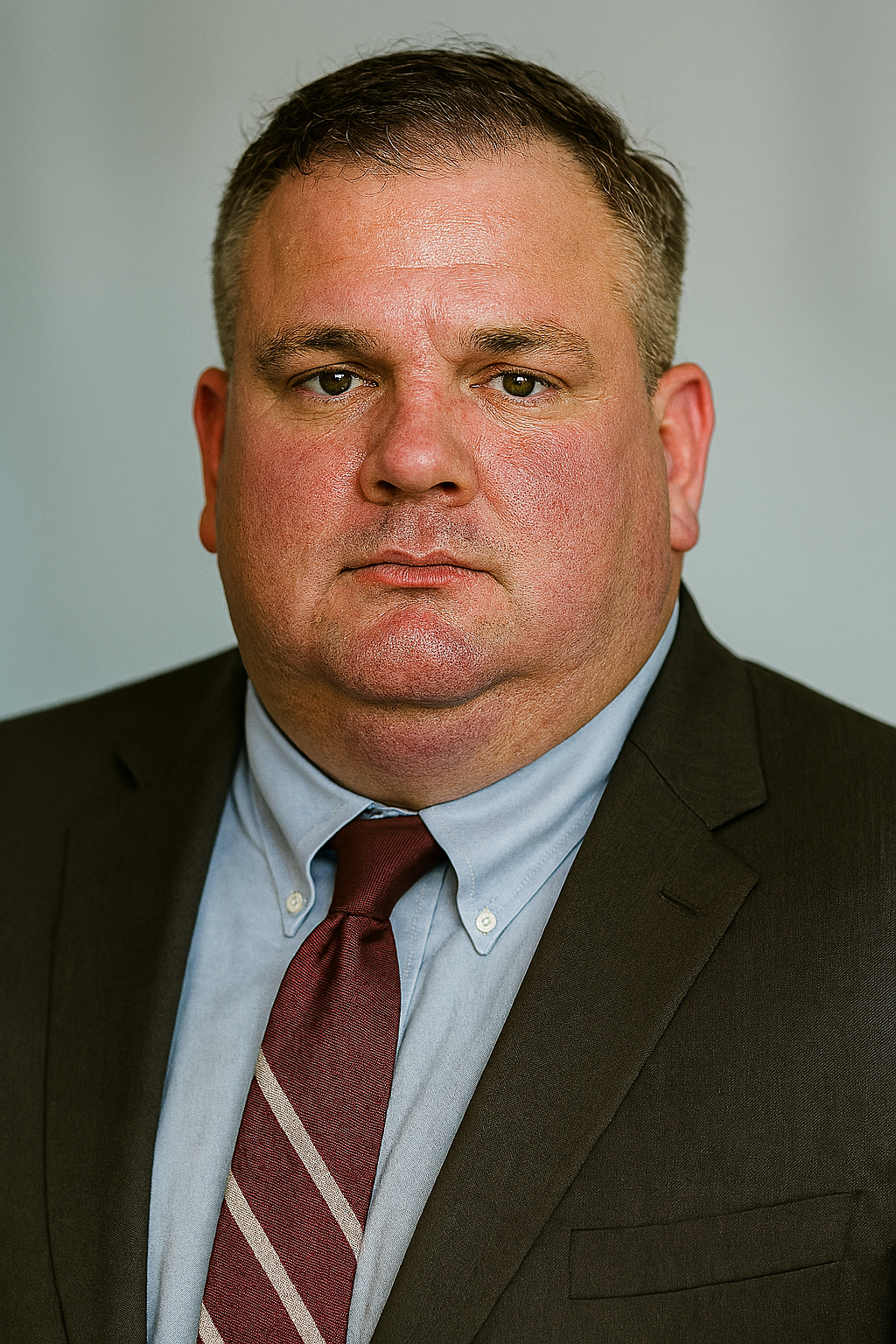 Man wearing a suit and tie against a plain background