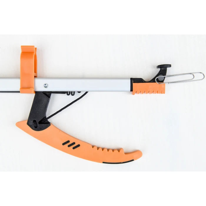 White and orange reacher jaws on a white background