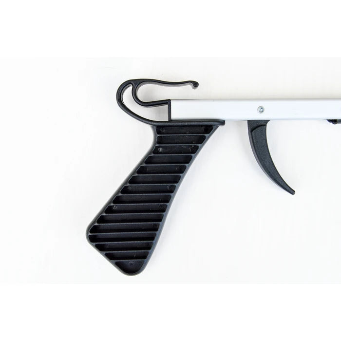 A black plastic hook-and-grip tool with a silver metal bar, shown against a plain white background.