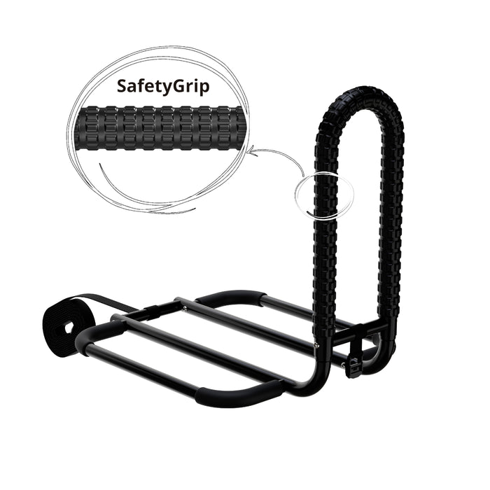 Black safety grip with woven design on a white background