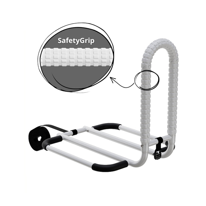 White safety grip with black accents on a white background