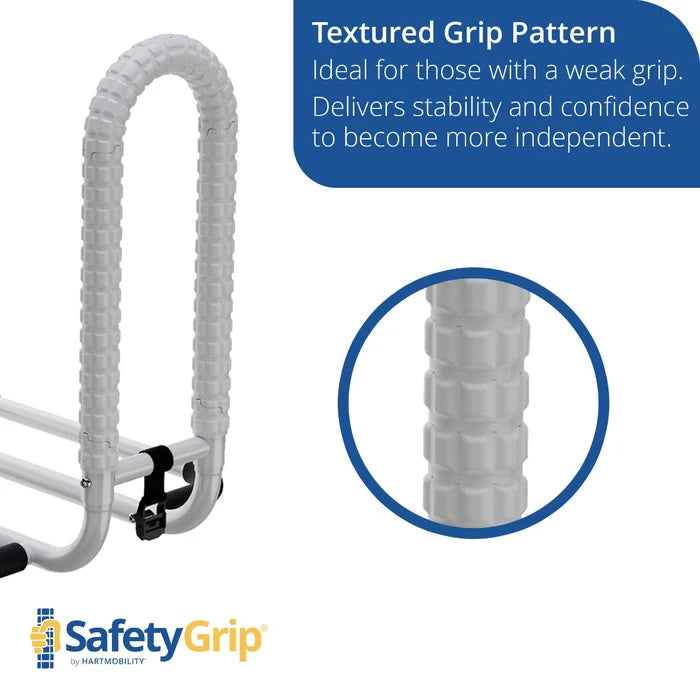 Textured grip pattern on a SafetyGrip product with close-up and descriptive text.