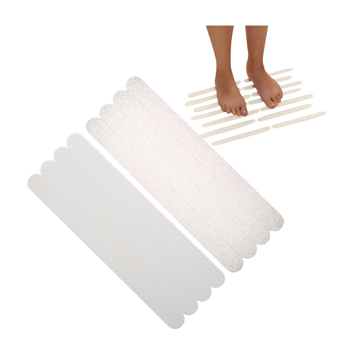 Set of white bath adhesive strips on a white background