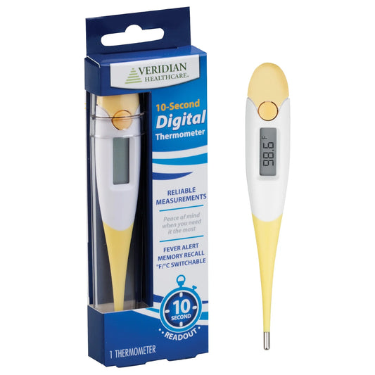 Veridian 10-Second Digital Thermometer – Flexible Tip, F&C Modes, Water-Resistant, All Ages