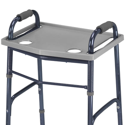 Gray stool with arms and a metal frame on a white background
