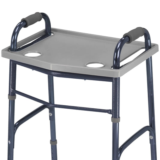 Gray stool with arms and a metal frame on a white background