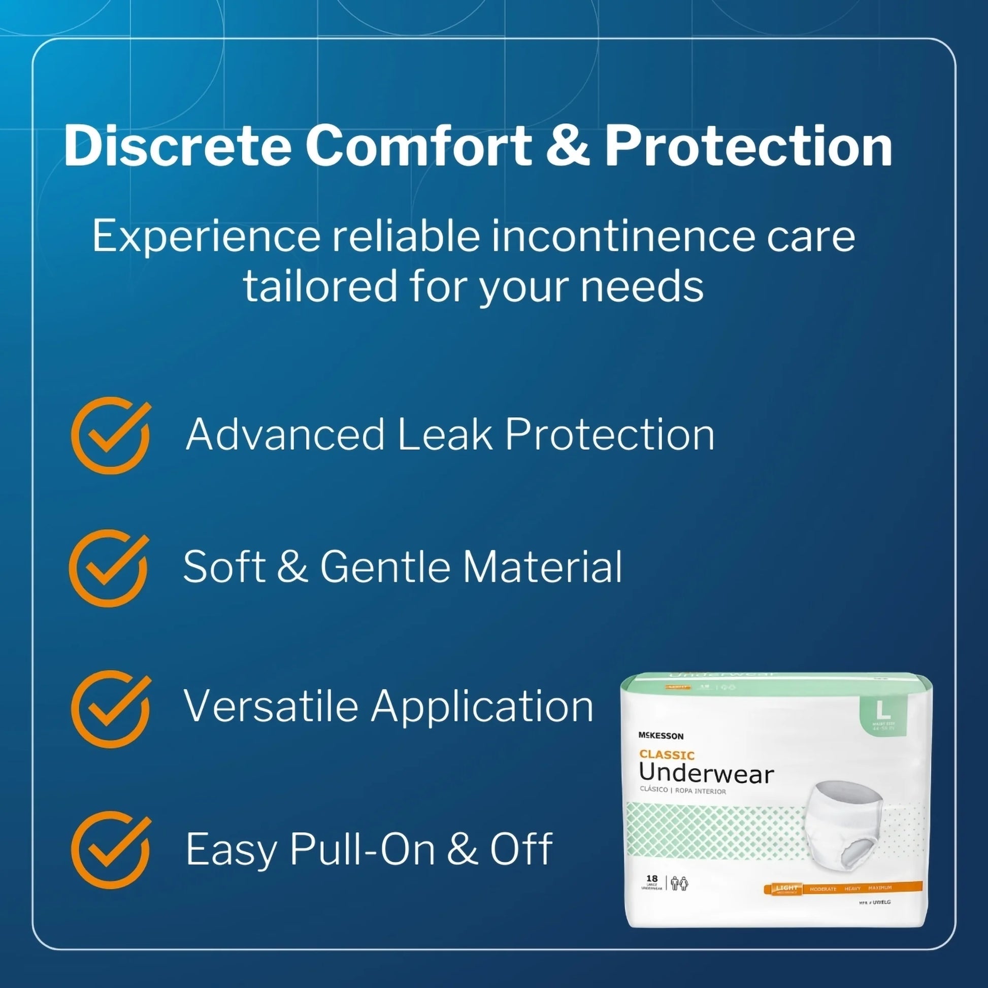 Classic Underwear, Incontinence, Light Absorbency, Large, 72 Ct