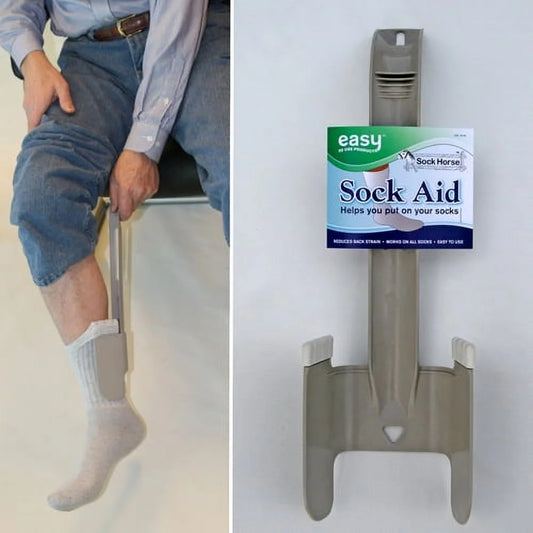 Main Image (Product Front View) Sock Horse Sock Aid with extra-long handle and ergonomic grips. Designed for easy sock application without bending or straining.